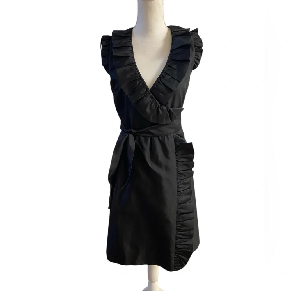 Kate Spade Aubrey ruffled silk blend black wrap dress Sz 4 - Picture 1 of 13